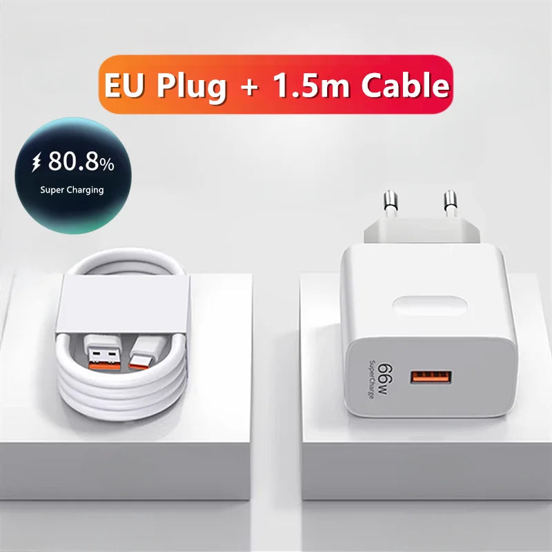 6A 66W Super Fast Turbo Charger with Type-C Cable | High-Speed Charging Adapter