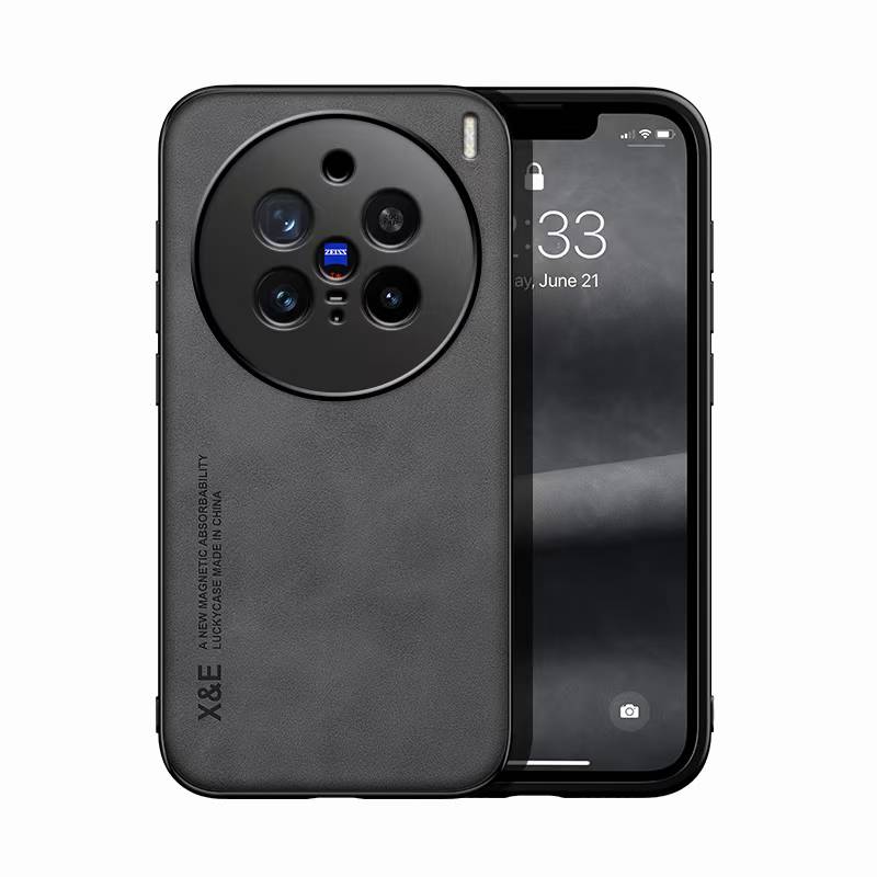 Silky Leather Finish Back Case with Built-in Magnet for Car Mount & Enhanced Camera Protection for Vivo