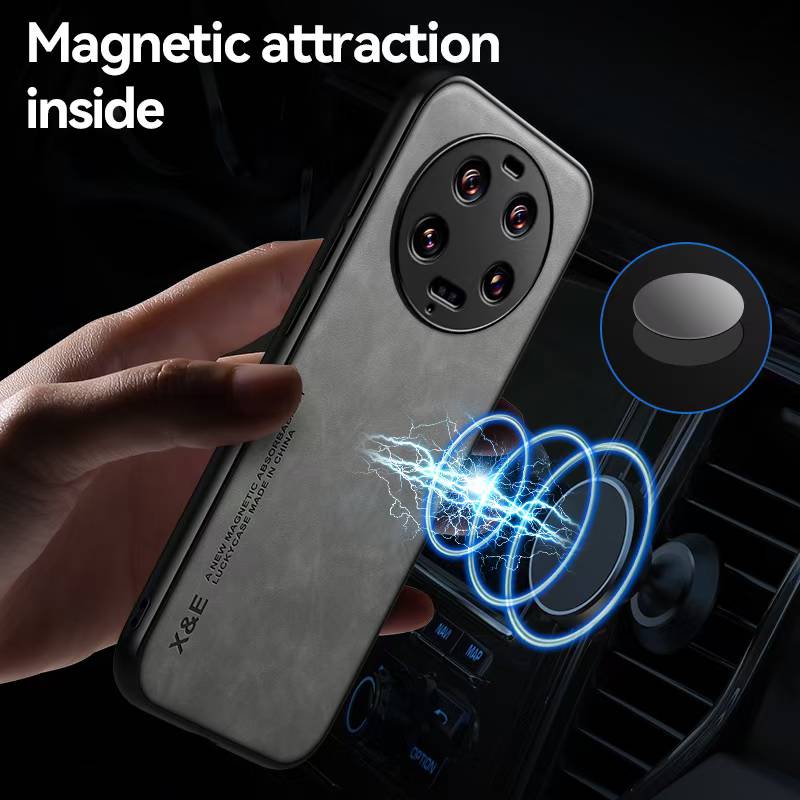 Silky Leather Finish Back Case with Built-in Magnet for Car Mount & Enhanced Camera Protection for Vivo