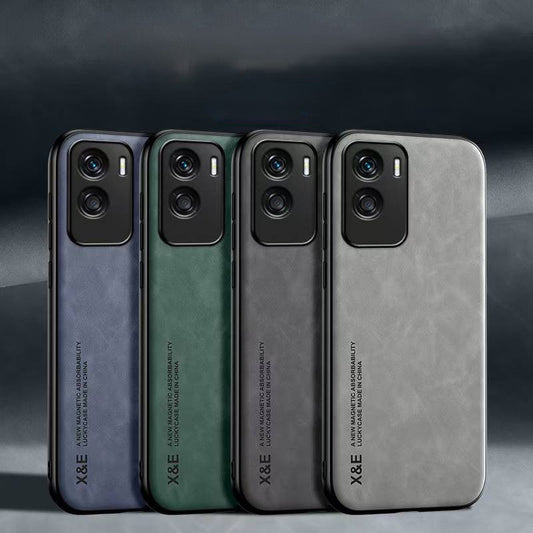 Silky Leather Finish Back Case with Built-in Magnet for Car Mount & Enhanced Camera Protection for Vivo